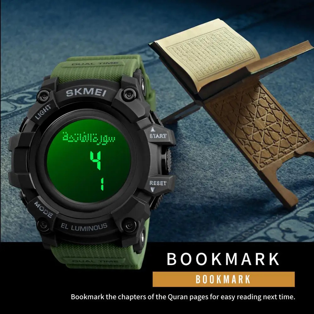 SKMEI 1680 Digital Watch Men Women Bookmark Language Selection Muslim Wristwatches Pilgrimage Time Reminder Watches For Islamic 240428