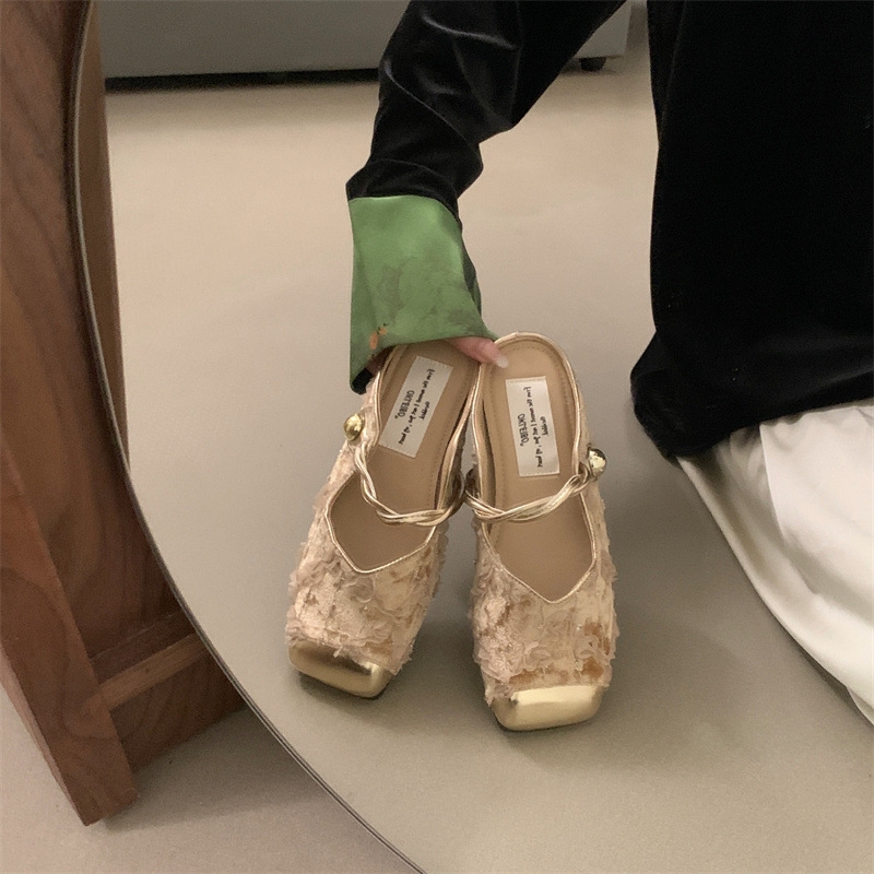 Half Gentle Women Baotou Retro 2024 Spring or Summer New Soft Sole Cool Slippers for Fashion Lhshoe f