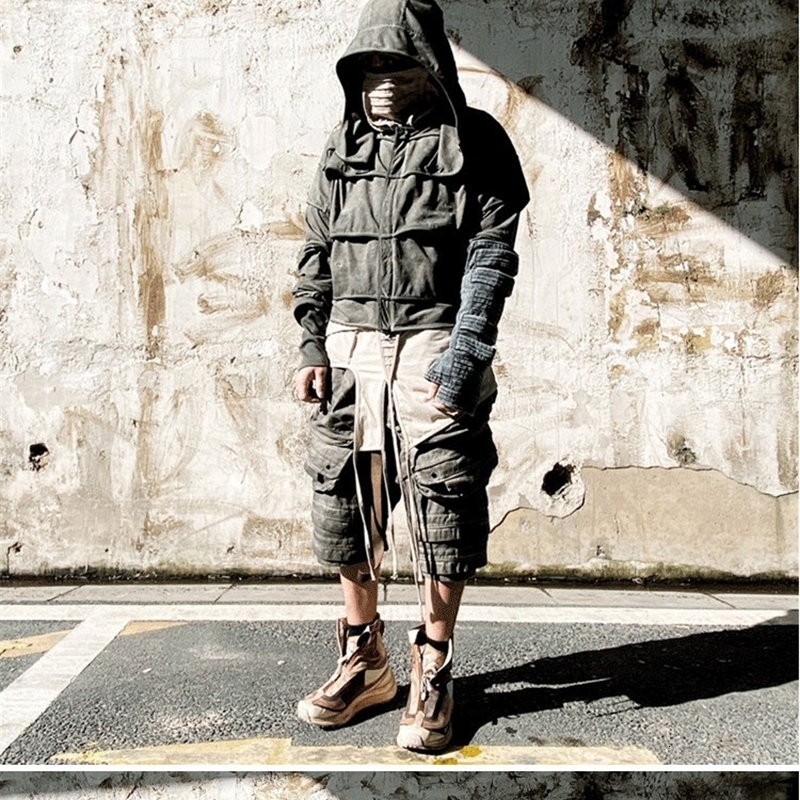 Seveyfan Mens Distressed Functional Cargo Shorts Oversize Drop Crotch Shorts Streetwear Oversize Short Jeans 240508