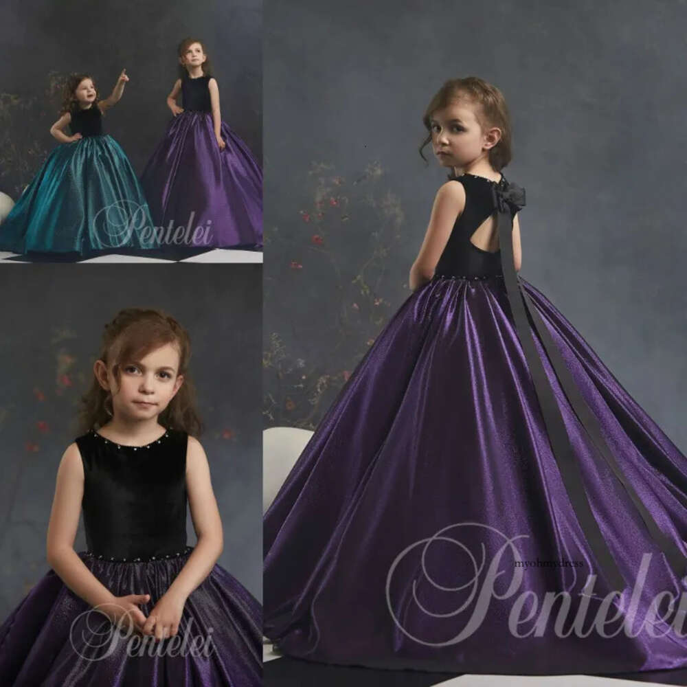 Lovely Ball Gown Flower Girl Dresses Jewel Sleeveless Hollow Bow Sequins Crystal Pageant Dress Floor Length Girl's Birthday Party 0508