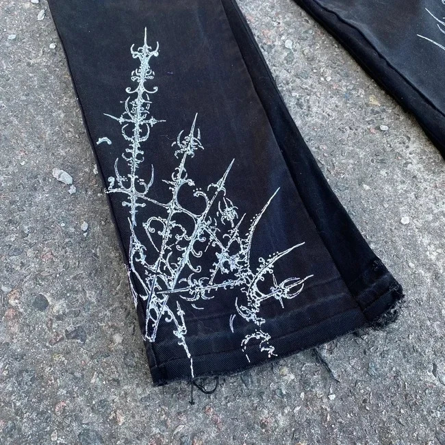 Gothic Punk Graphic Print High Waist Baggy Jeans Mens Womens Y2k Streetwear Black Straight Casual Denim Trousers Harajuku 240429