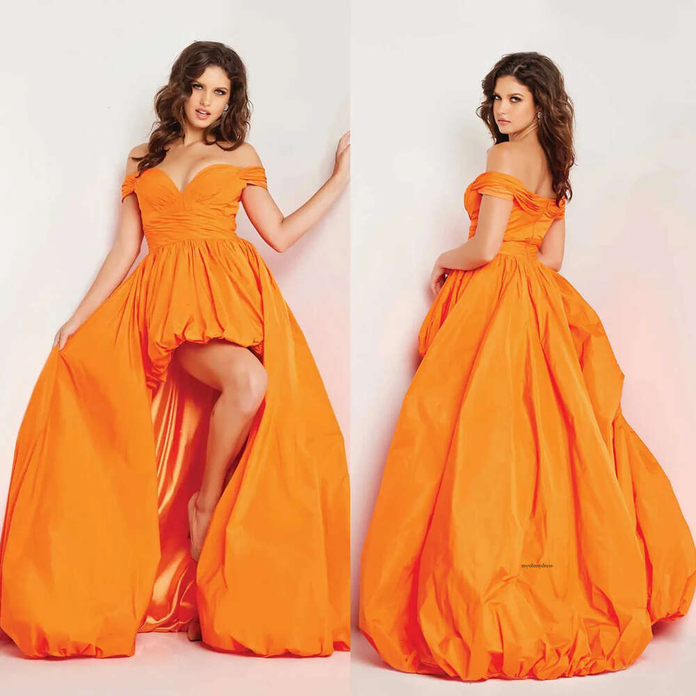 Orange Mermaid Prom Sexy Backless Sleeveless Off The Shoulder Ruffles Tiered Sweep Train Celebrity Evening Dresses Plus Size Custom Made H24659 0508
