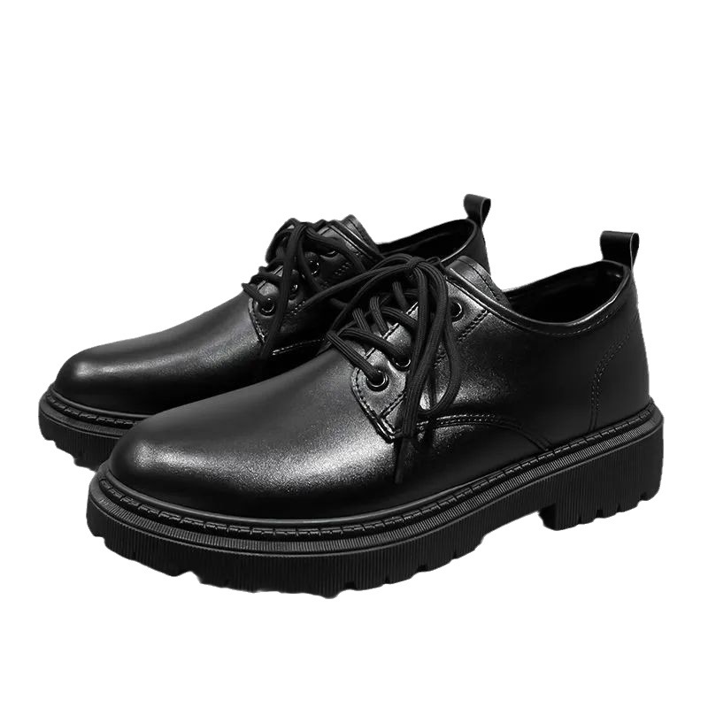 leather casual men's small Business British style workwear thick soles trendy and versatile lace up student work shoes Lhshoe