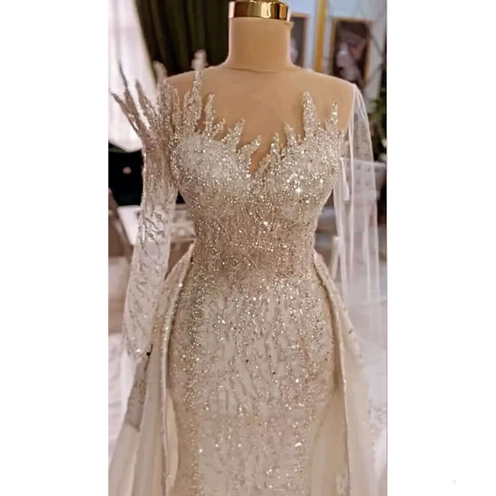 Wedding Design Mermaid Irregular Vintage Sequins Dresses Pearls Beads Tulle Sleeves Court Custom Made Plus Size Bridal Gown Vestidos De Novia
