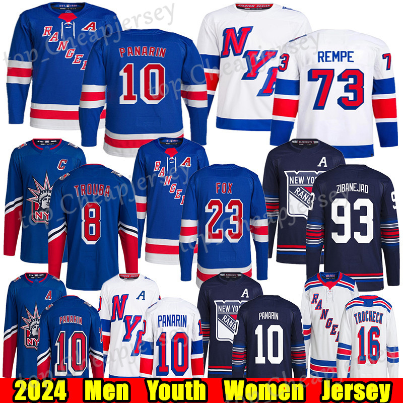#23 Adam Fox new york hockey jersey #10 Artemi Panarin Igor Shesterkin Jacob Trouba Alexis Lafreniere Trocheck Chris Kreider Mika Zibanejad Matt Rempe rangers jerseys