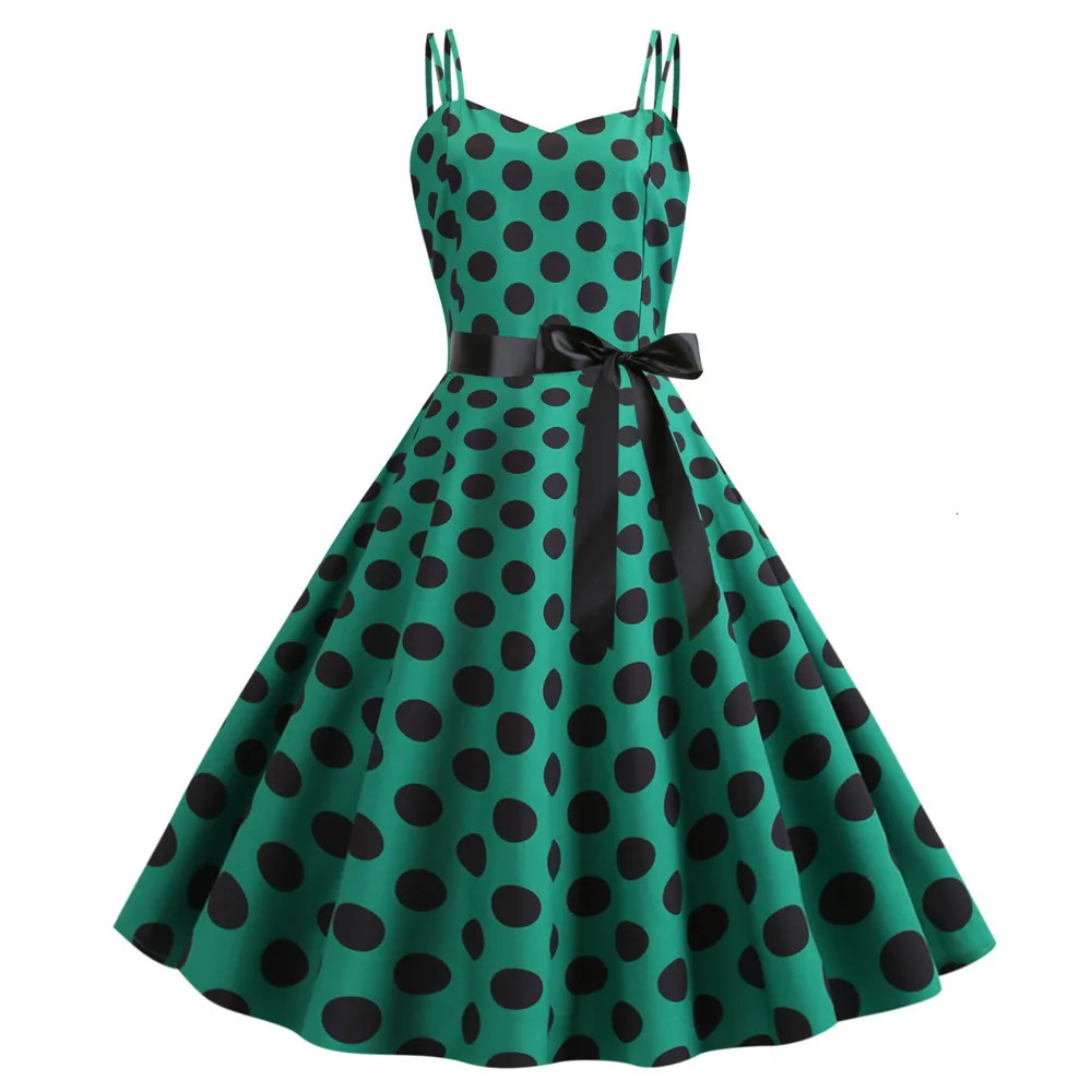 Women Summer Polka Dot Print Party Robe Femme Black Retro Vintage Swing Prom Rockabilly Midi Dresses vestidos 240422
