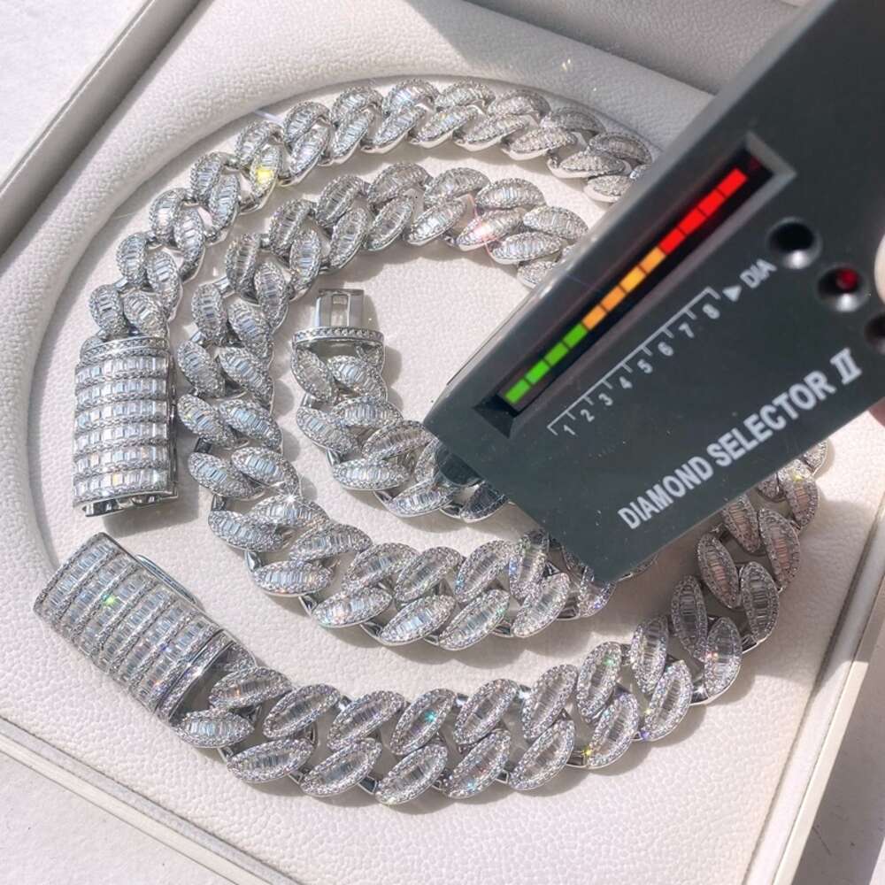 Necklace moissanite chain cuban link chain18mm Baguette Moissanite Diamond Chain Luxury Vvs Moissanite Prong Diamond