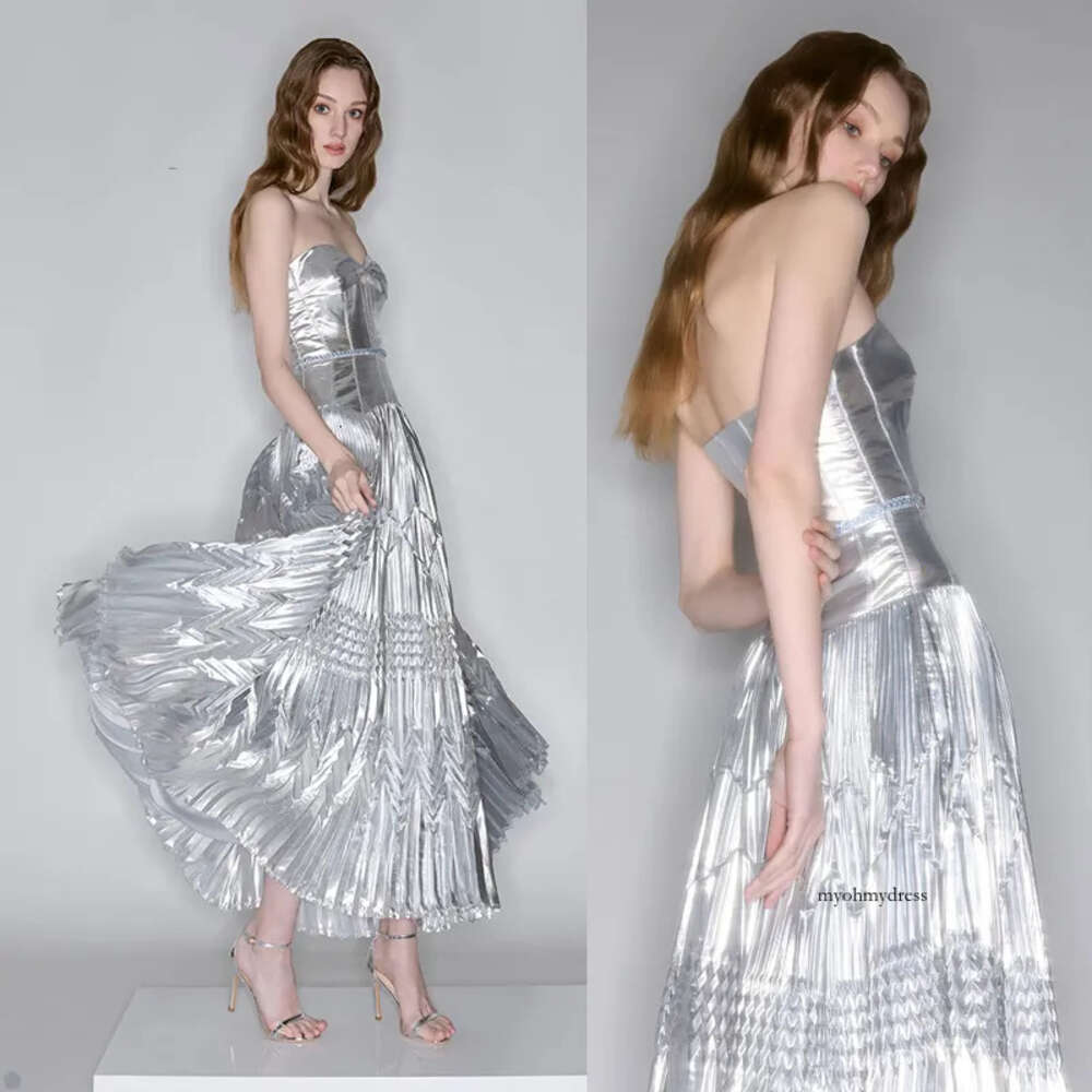 Sparkling A-Line Prom Strapless Sleeveless Ankle-Length Sequins Ruffle Pattern Celebrity Sexy Evening Dresses Plus Size Custom Made B5028 0508