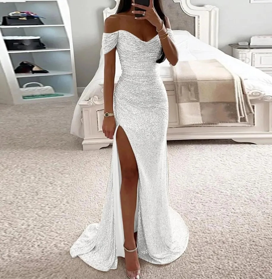 Elegant Off The Shoulder Sequined Mermaid Bridesmaid Dresses With Side Slit Elegnat Maid Of Honor Special Guest Evening Prom Gowns Bc18214 0920