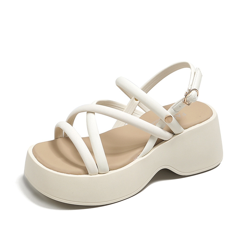 soled new Thick women's 2024 summer fashion one e buckle fairy paired with skirt height sandals Lhshoe buckl paird hight Lhsho