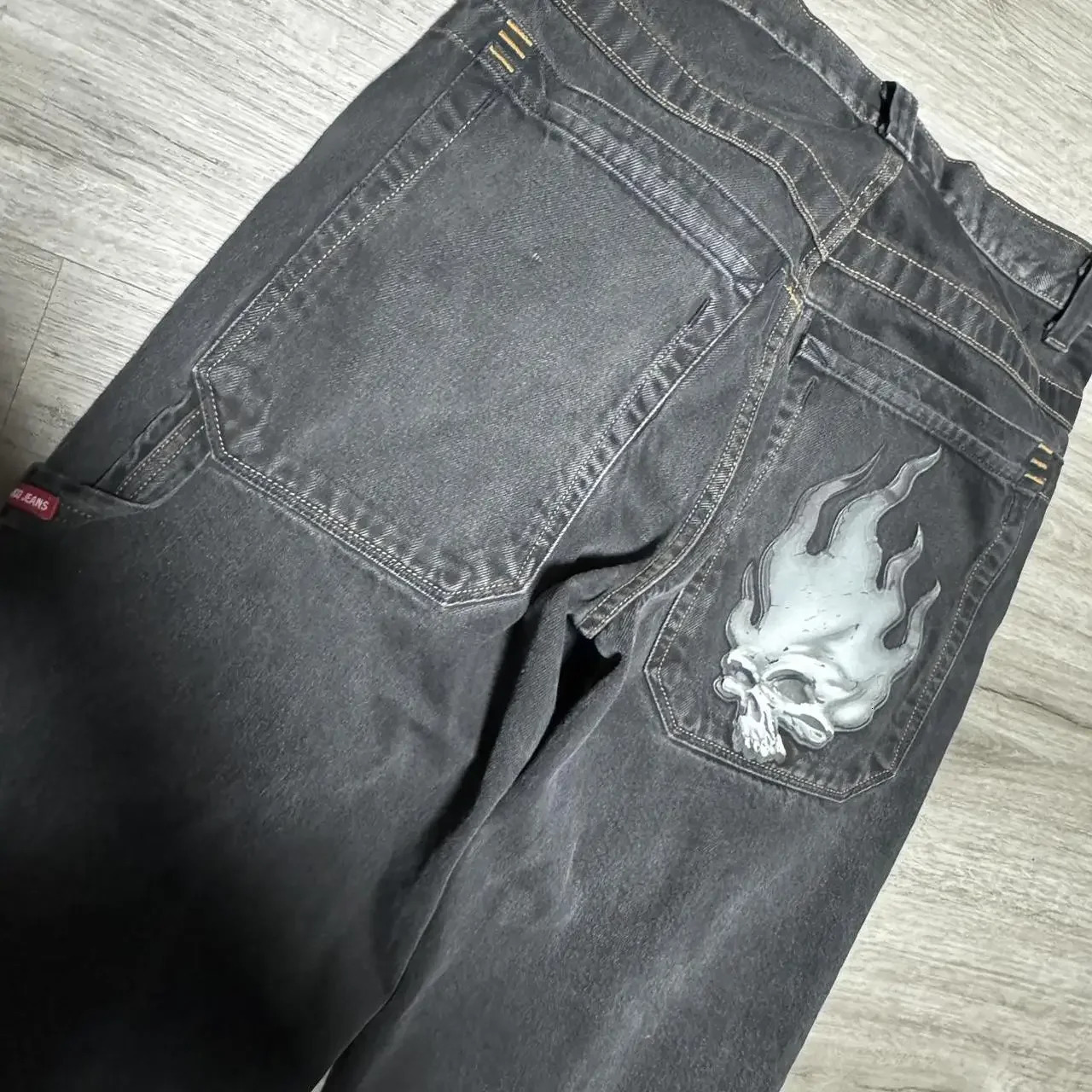 Harajuku Hip Hop Retro Skull Streetwear JNCO Jeans Y2K Mens Graphic Baggy Jeans Black Pants Punk Rock Gothic Wide Leg Trousers 240429