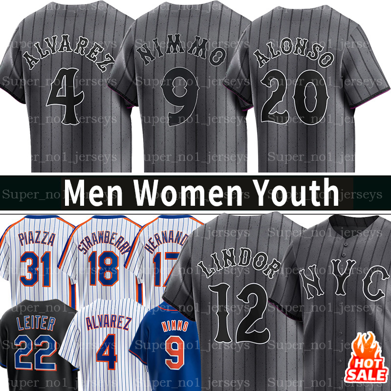 NCY 12 Lindor Baseball Connect Mets Jerseys Brandon Nimmo Pete Alonso Kodai Senga Edwin Diaz Francisco Alvarez Starling Marte Darryl Strawberry