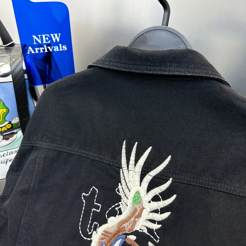 Spring Chinese Dragon Embroidered Denim Jacket Fashion Men Loose 240428