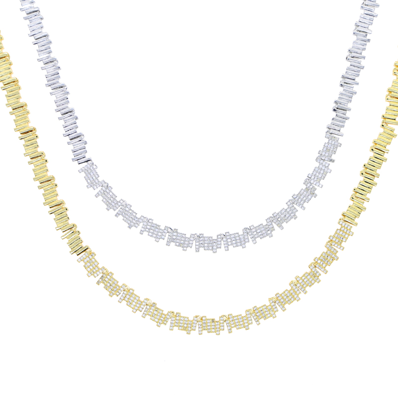 Iced Out Bling Rectangle 5A Cubic Zirconia Choker Necklace Multi Short Bar Cz Charm Fashion Women Girl Jewelry