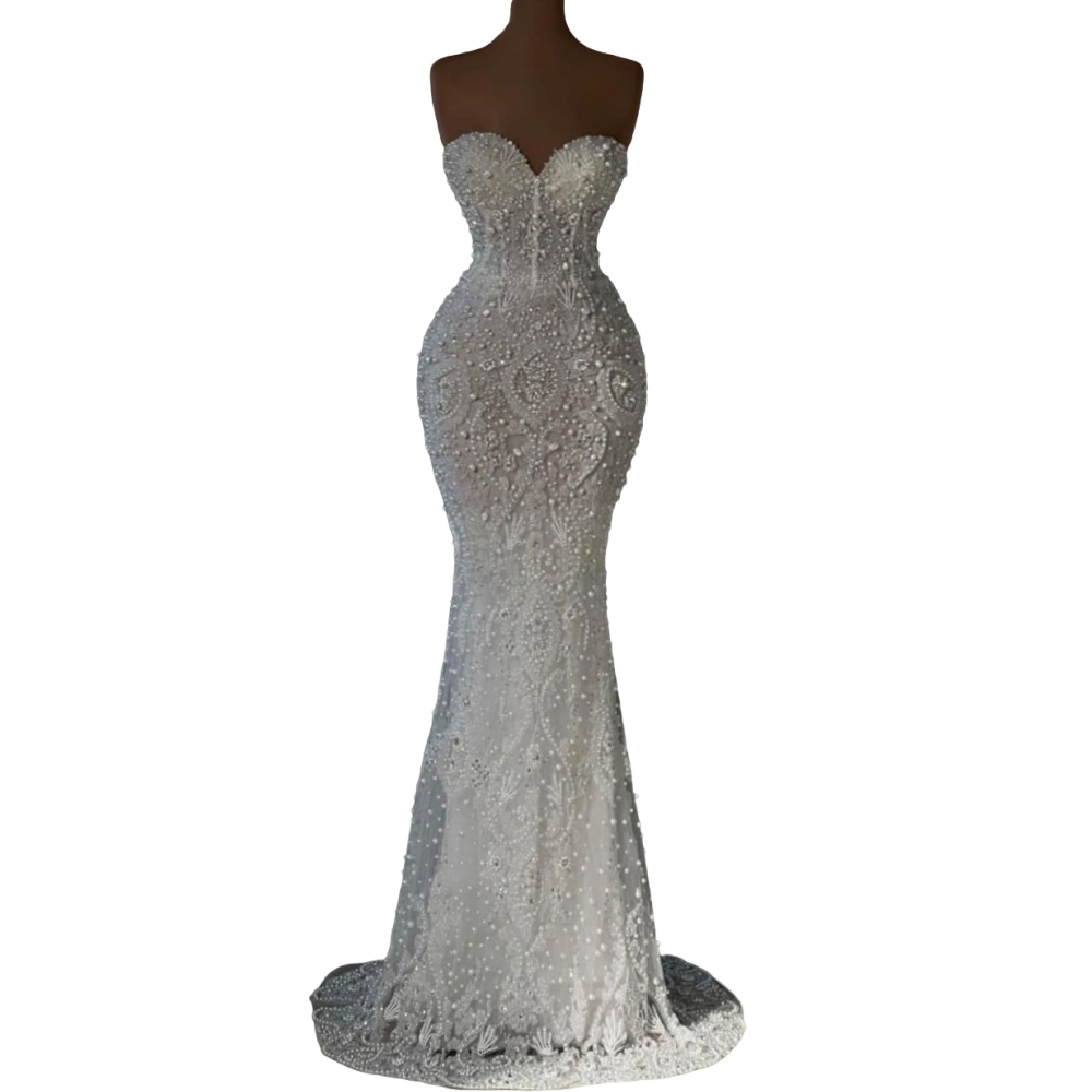 2024 Arabic Aso Ebi Mermaid Wedding Dresses Lace Crystal Beaded Pearls Sweetheart Sleeveless African Garden Weddings Gown vestidos 0513