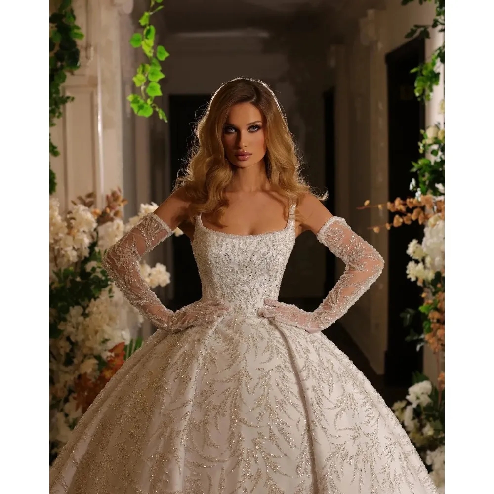 Stunningbride 2024 Classic Spaghetti Straps Mermaid Wedding Dresses Simple Square Neck Bridal Gown Custom Made Sequined Lace Bride Dress