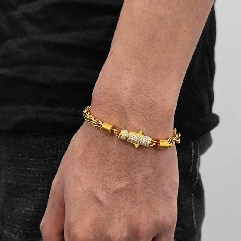 6mm 16-24inch NEW Trendy Men Rope Chain Necklace Bracelet 18K Gold Plated Stainless Steel Twisted Link Chains Necklace Fashion Rock Rapper Jewelry