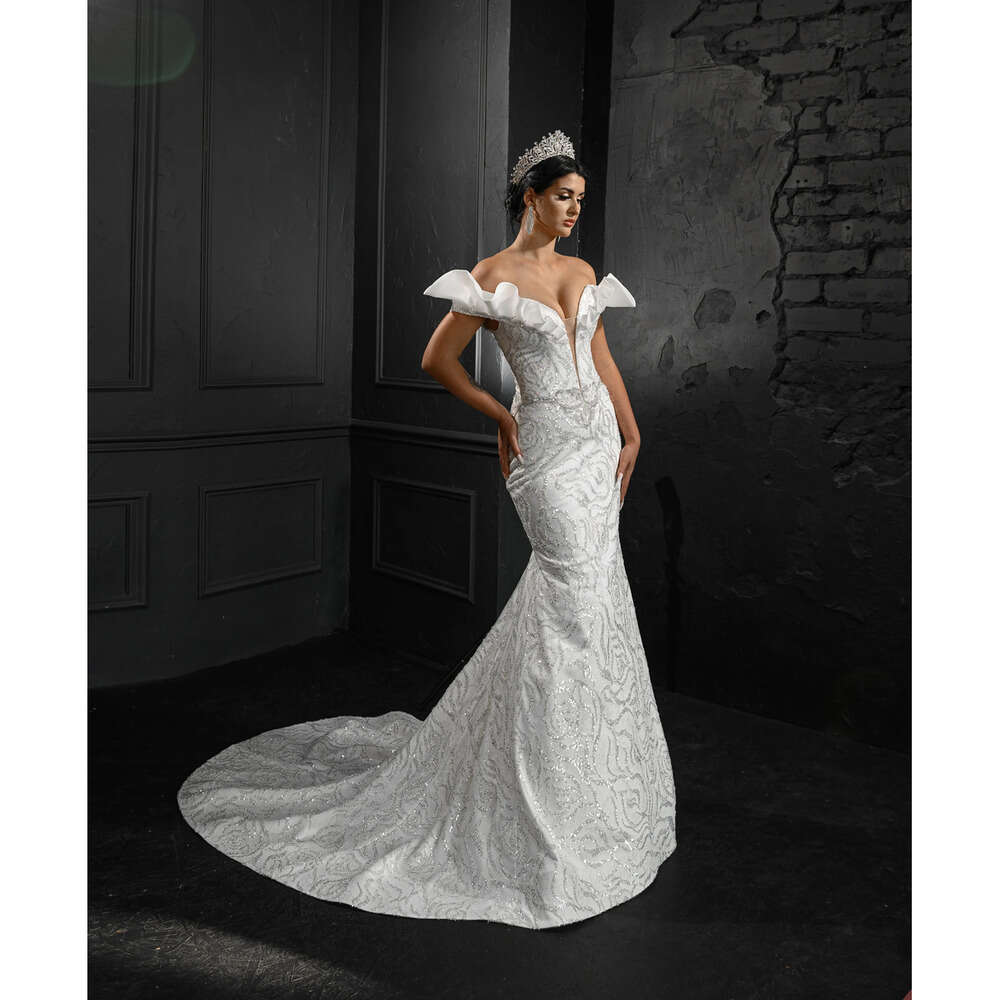 Sweetheart Wedding Elegant Necke Dresses Mermaid Ruffle Sleeveless Whole Body Sequins Backless Court Gown Lace Up Custom Made Plus Size Vestidos De No