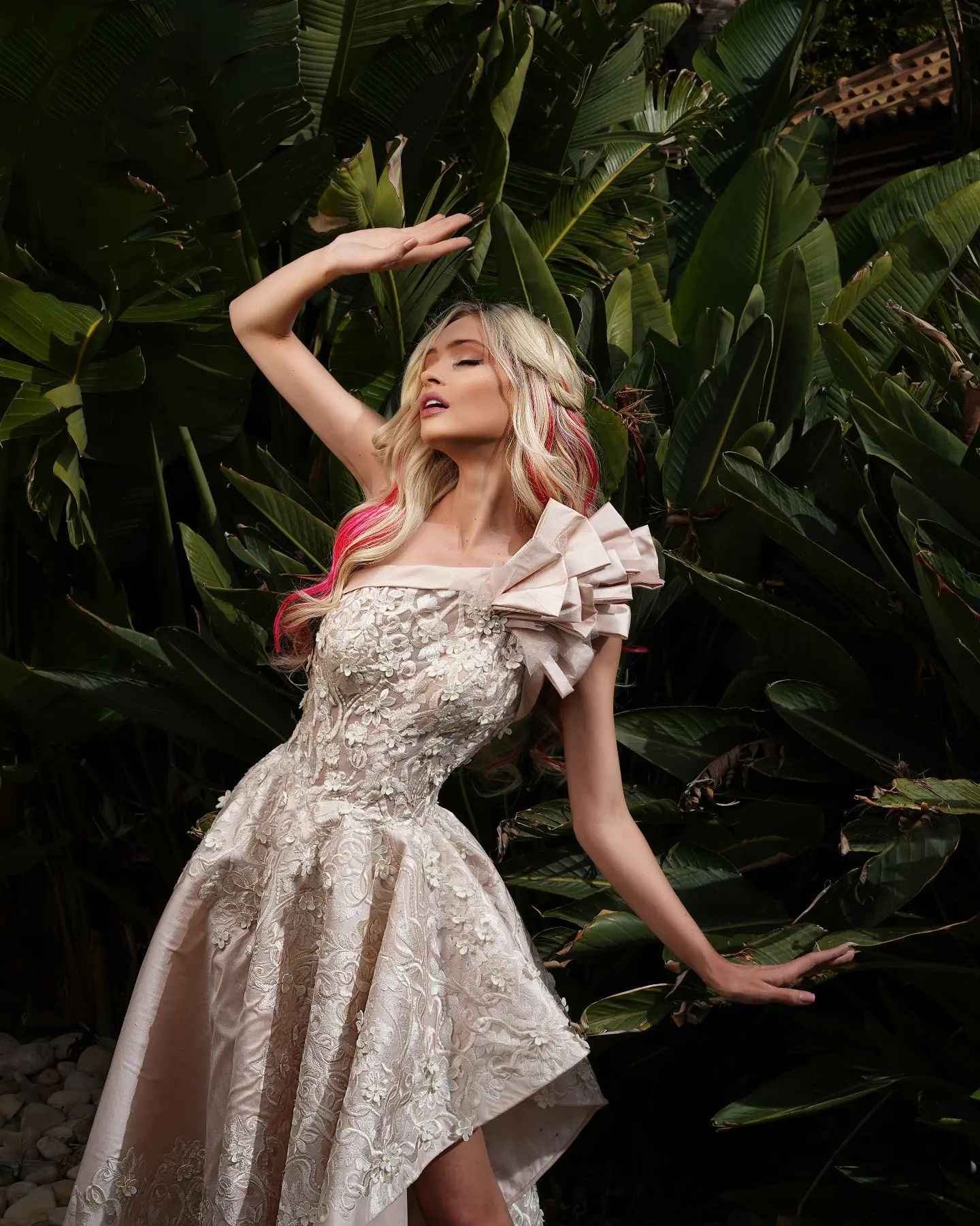 Princess A-Line Prom One-Shoulder Sleeveless Floor Length Lace Appliques Flowers Pattern Ruffles Celebrity Evening Dresses Plus Size Custom Made L2465