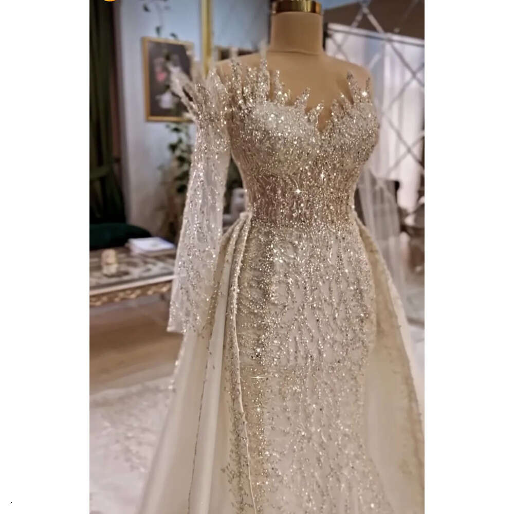 Wedding Design Mermaid Irregular Vintage Sequins Dresses Pearls Beads Tulle Sleeves Court Custom Made Plus Size Bridal Gown Vestidos De Novia