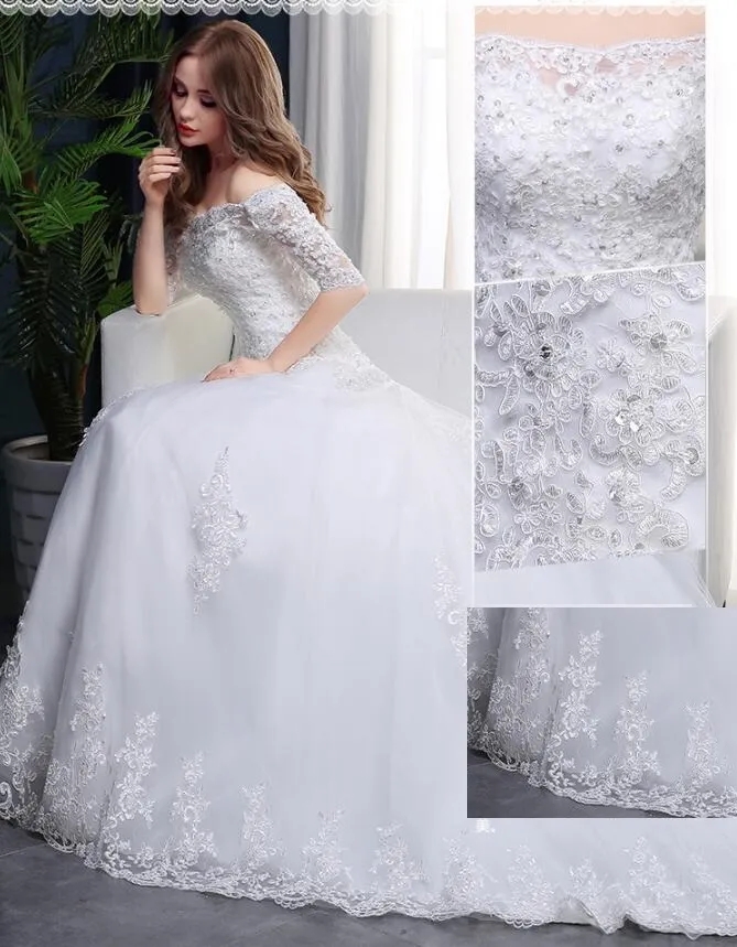 Wedding dress Charming Bateauty bridal viel princess off shoulder Wedding Dresses Bridal Gowns with Sash Bow Sweep Train Custom Made BD04