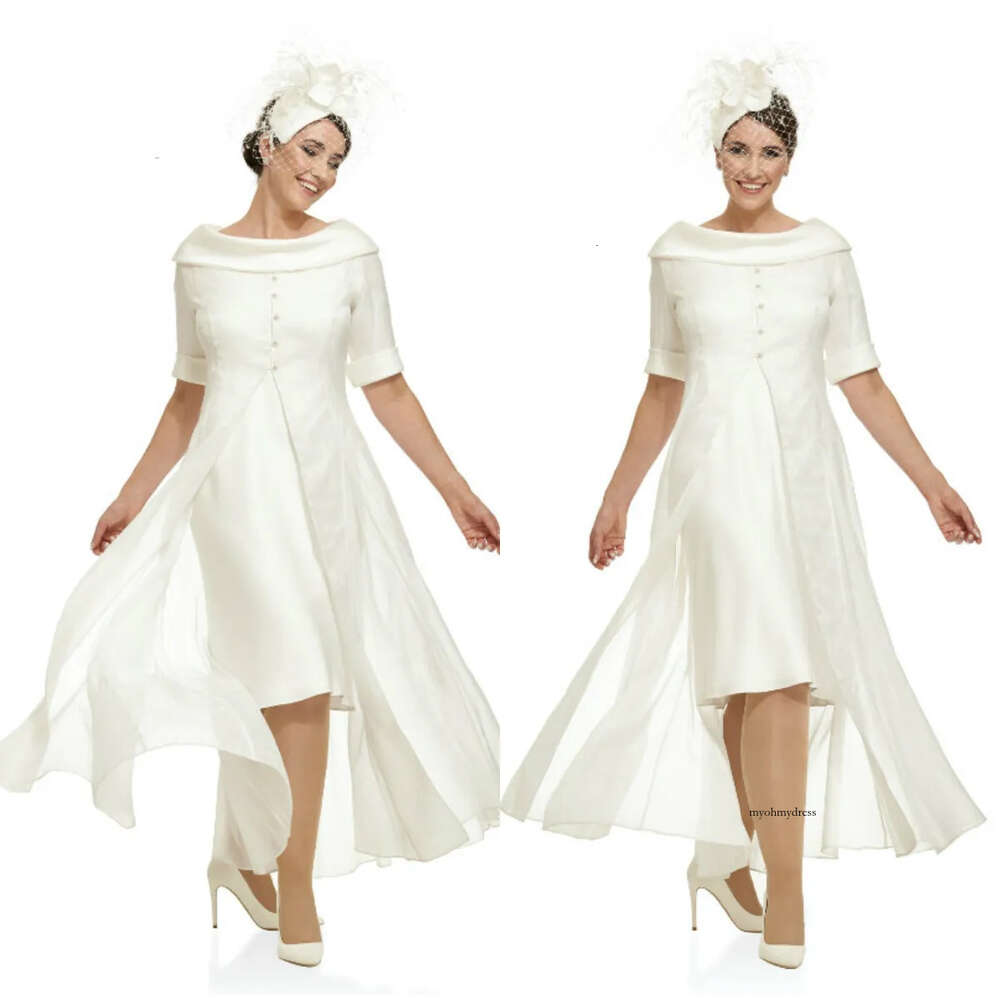 2020 Modest Joyceyoungcollections Jewel Half Sleeve Of The Bride With Jacket Satin Crystal Mother Dress Formal Evening Gowns 0508