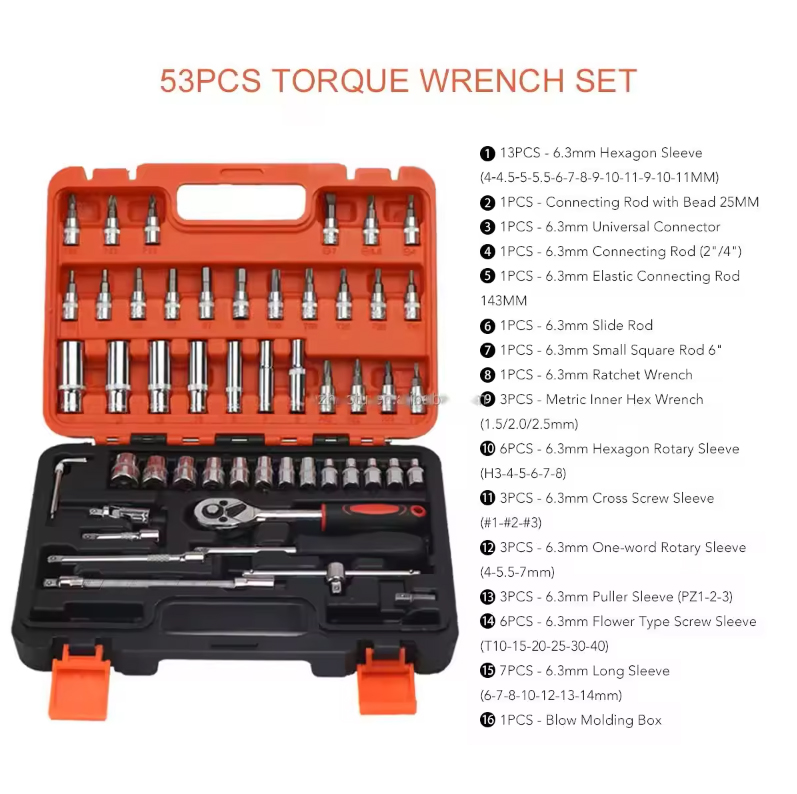 Versatile 53 Pieces Car Repair Ratchet Spanner Set Compact Organized Boxed Mechanics' Essential Tools