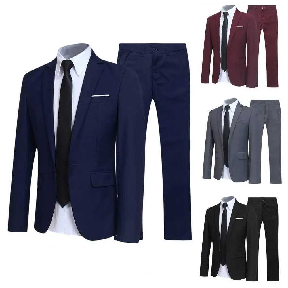 Men's Suits Blazers Formal set fashionable button pocket jacket mens business formal turn around collar date Q240507