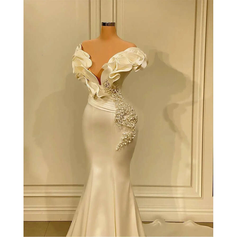 Dresses V-Neck Designer Mermaid Pearls Wedding Fashion Pleats Stain Court Backless Custom Made Plus Size Bridal Gown Vestidos De Novia