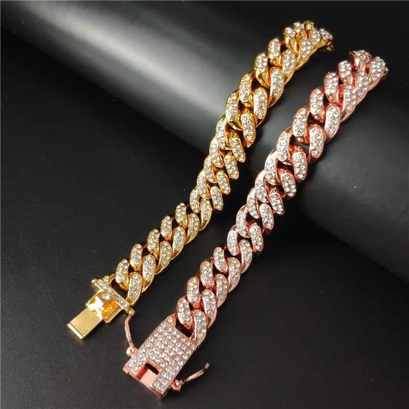 Charm Bracelets 7/8/9 inch Cuban Link Chain Bracelet Womens Gold Water Diamond Ice Chain Bracelet Punk Bracelet Mens Jewelry Gift J240914