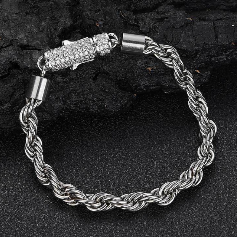 6mm 16-24inch NEW Trendy Men Rope Chain Necklace Bracelet 18K Gold Plated Stainless Steel Twisted Link Chains Necklace Fashion Rock Rapper Jewelry