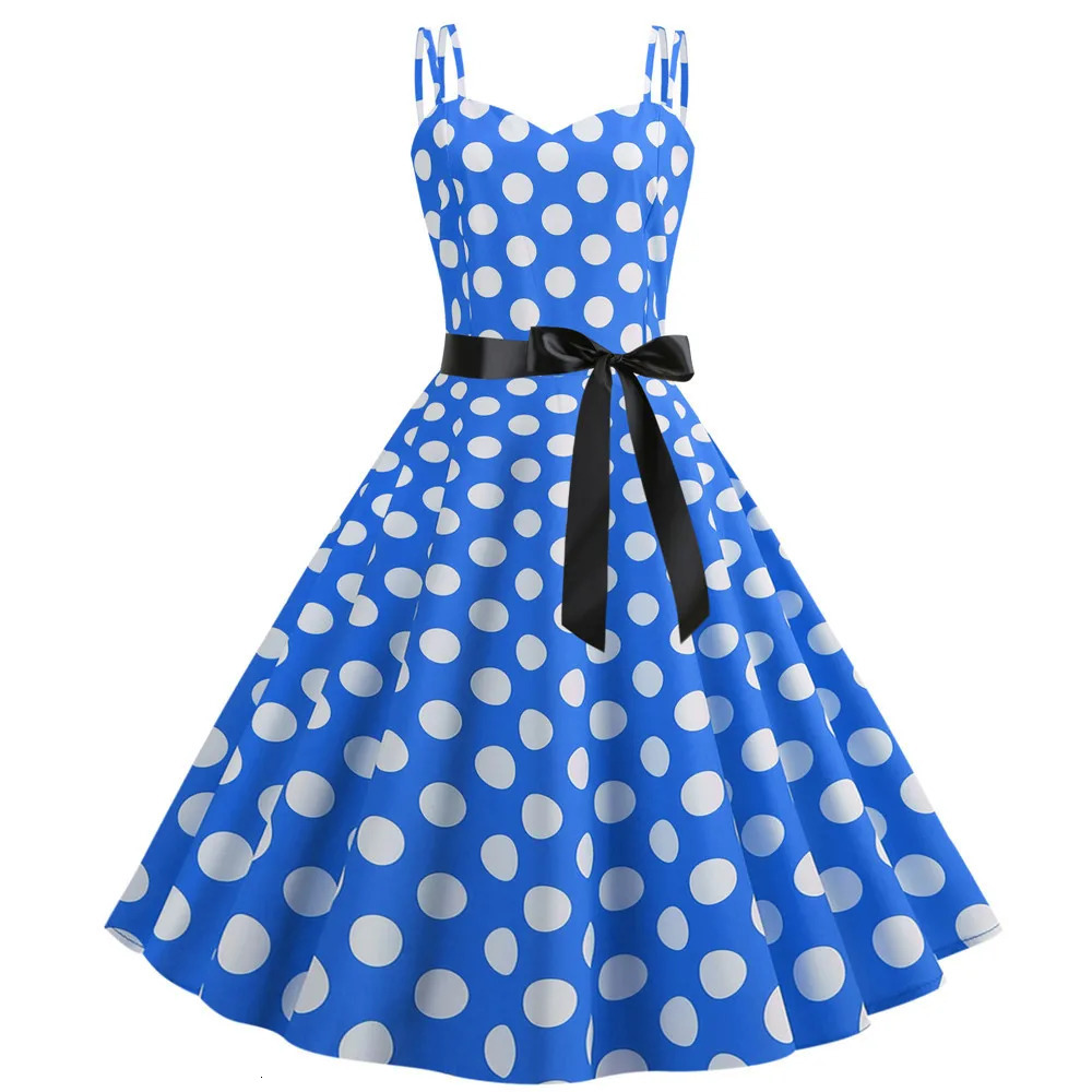 Women Summer Polka Dot Print Party Robe Femme Black Retro Vintage Swing Prom Rockabilly Midi Dresses vestidos 240422