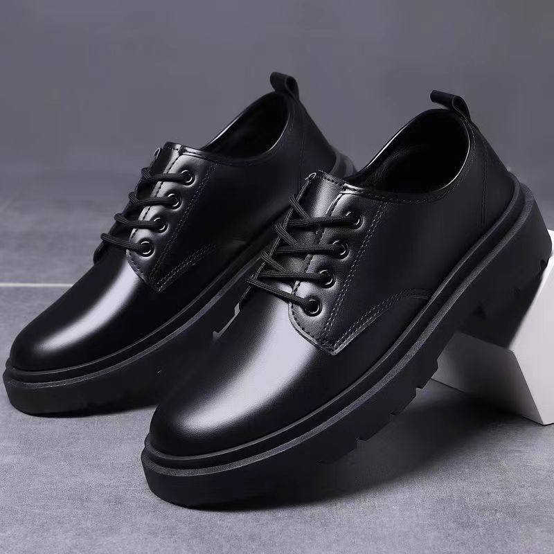 leather casual men's small Business British style workwear thick soles trendy and versatile lace up student work shoes Lhshoe