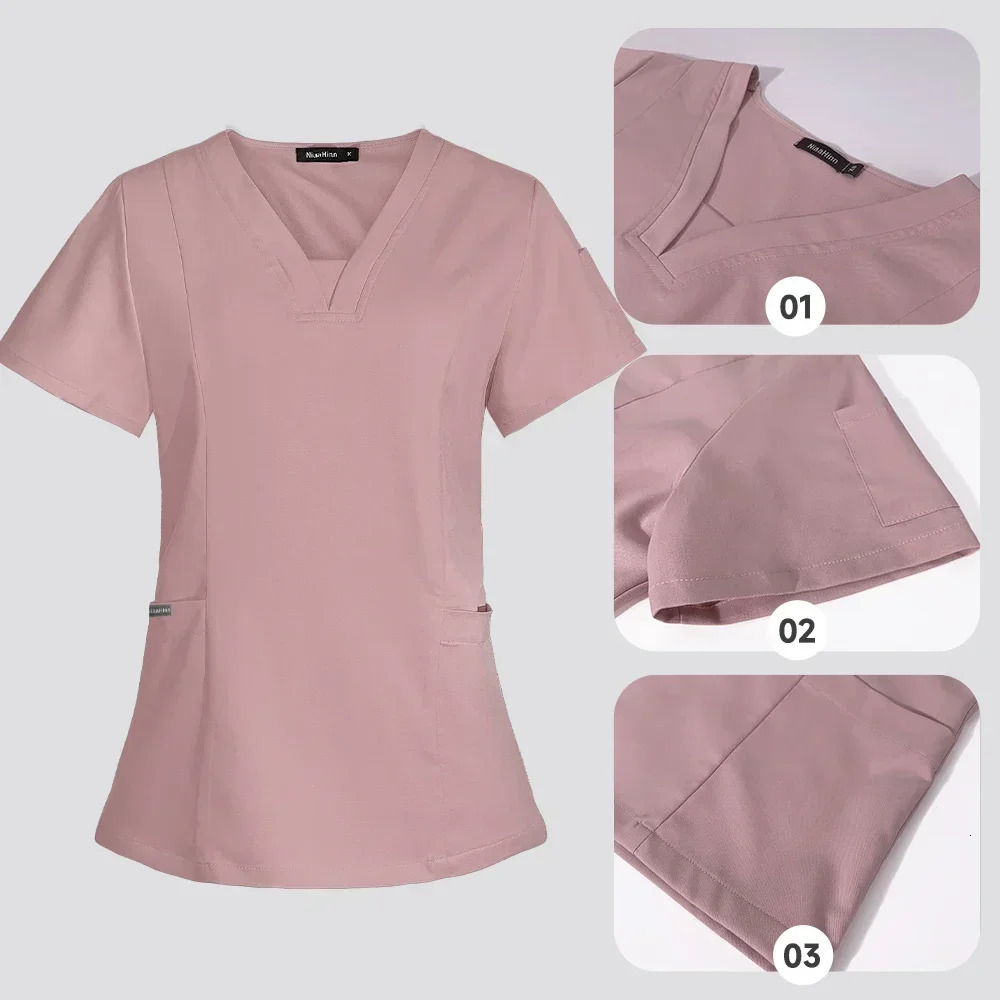 Scrubs Uniform Women Nurse Scrub Set Unisex Pocket Top Zipper Pants 2 Piece Joggers Suits Nursing Operating Room Clothes 240504