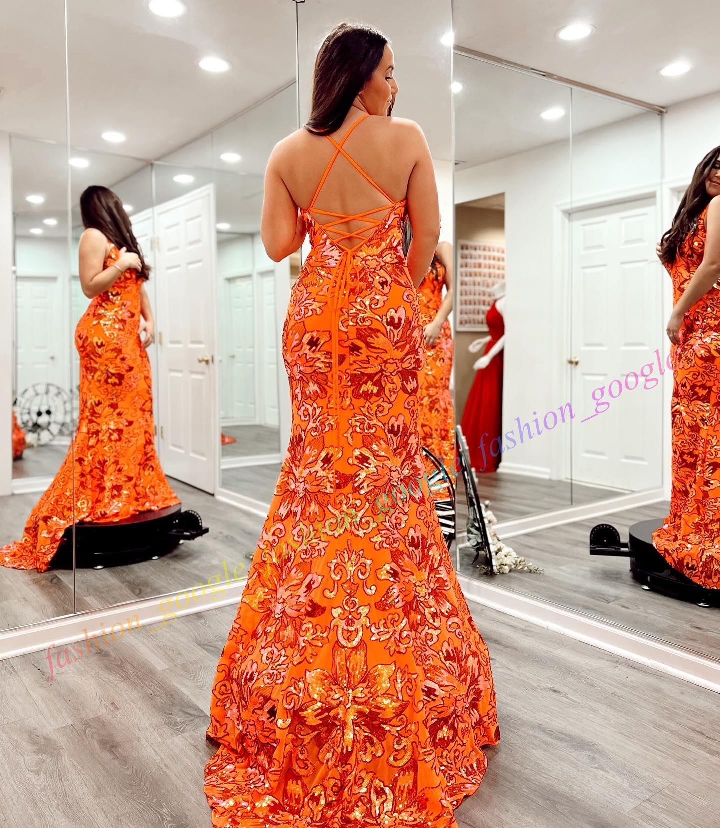 Long Fitted Formal Party Dress V-Neck Iridescent Sequin Floral Sheath Celebrity Pageant Prom Evening Event Special Occasion Met Gala Red Carpet Runway