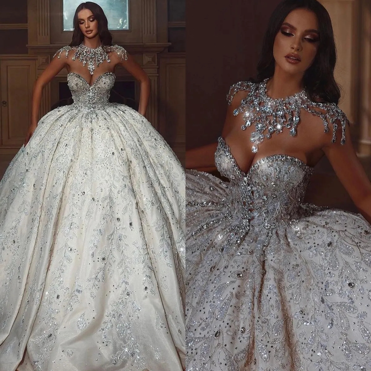 Crystal Ball Gown Dresses Sweetheart Beads Wedding Dress Rhies Vintage Designer Bridal Gowns 6660312