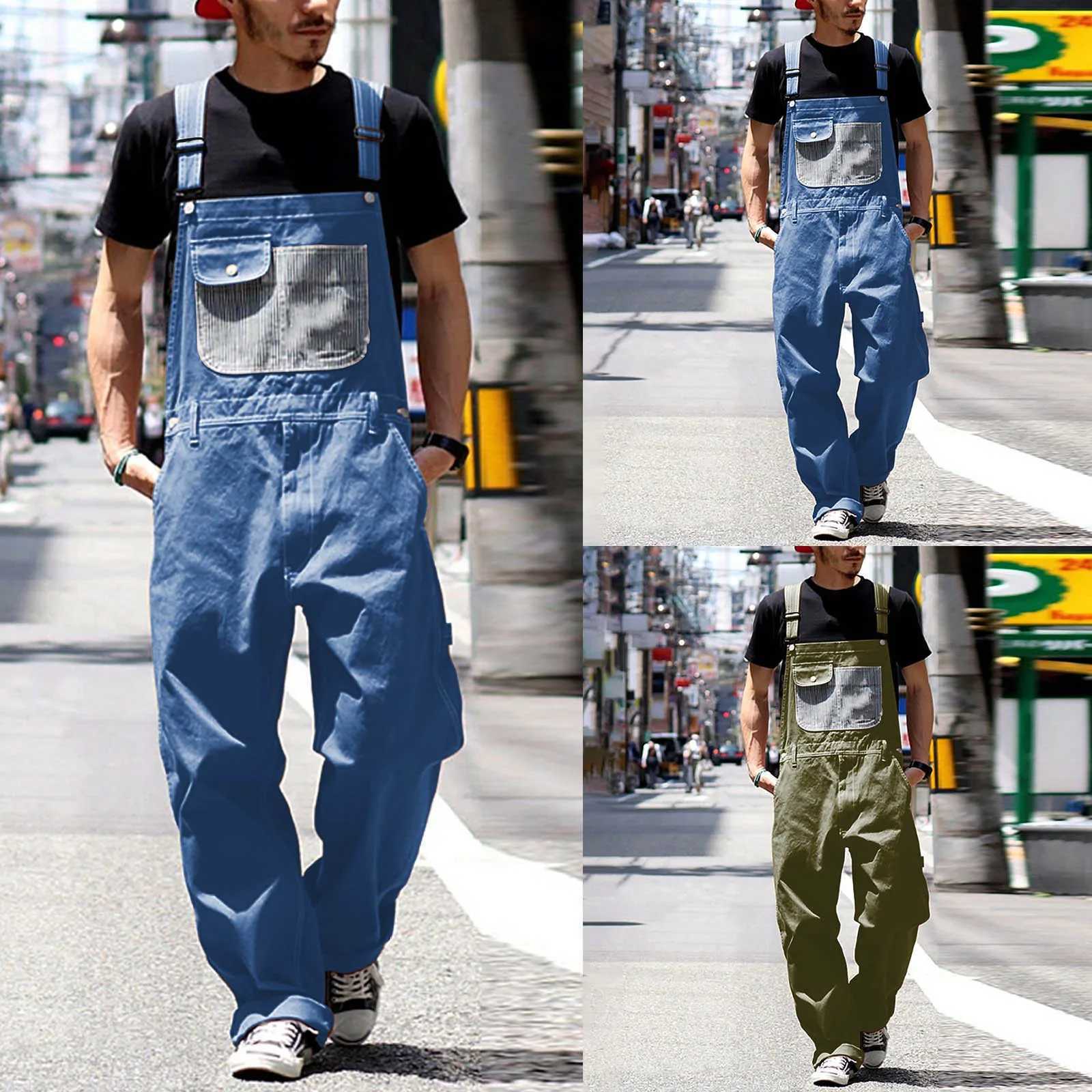 Men's Pants Mens Trousers jumpsuit retro version pocket patch work one piece Trousers fashion casual oversized loose street clothing J240507