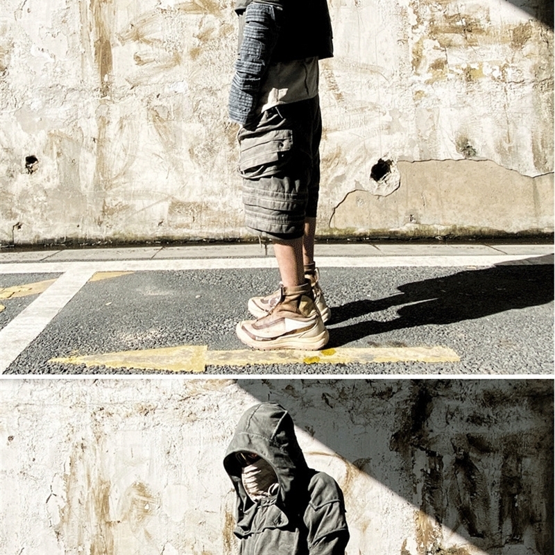 Seveyfan Mens Distressed Functional Cargo Shorts Oversize Drop Crotch Shorts Streetwear Oversize Short Jeans 240508