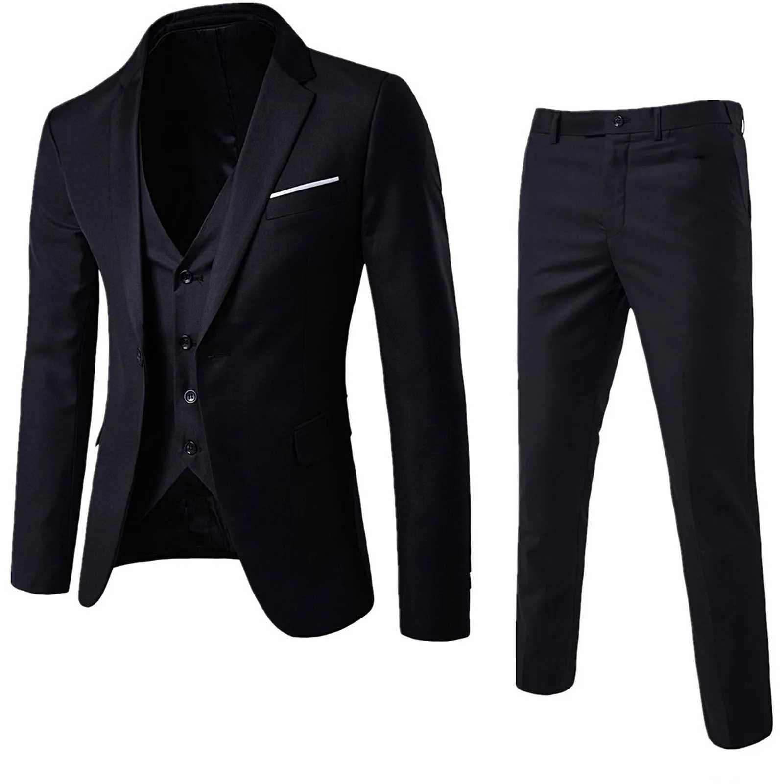 Men's Suits Blazers 3-piece mens ultra-thin formal set solid color jacket vest pants business Q240507