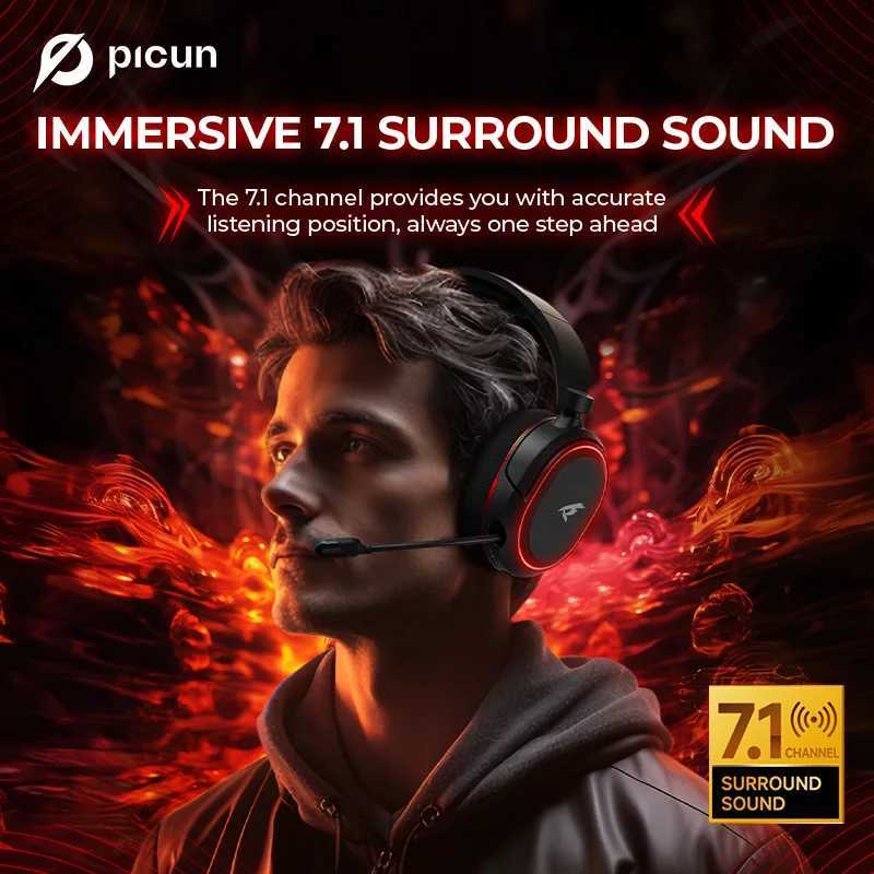 Headsets Kofire UG-08 wireless gaming head 7.1 surround sound 100H playback time 2.4GHz dongle and wireless 5.3 scalable ENC microphone J240508
