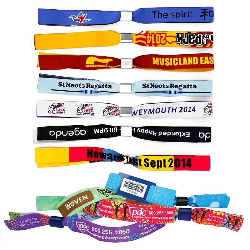 custom adjustable polyester rfid fabric elastic festival event woven bead wristband bracelet with logo