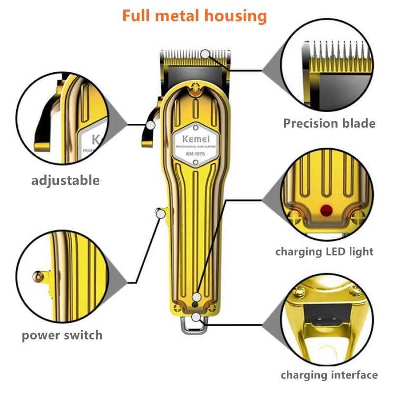 Electric Shavers Kemei 1973 1976 All Metal Shell Hair Trimmer Professional Barber Electric Hair Clipper For Men Pro Cord Cordless Haircut Machine T240