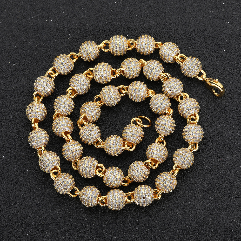 8mm Hip Hop Beads Ball Chain Necklace Bracelets 5A Zircon Women Mens Jewelry Set