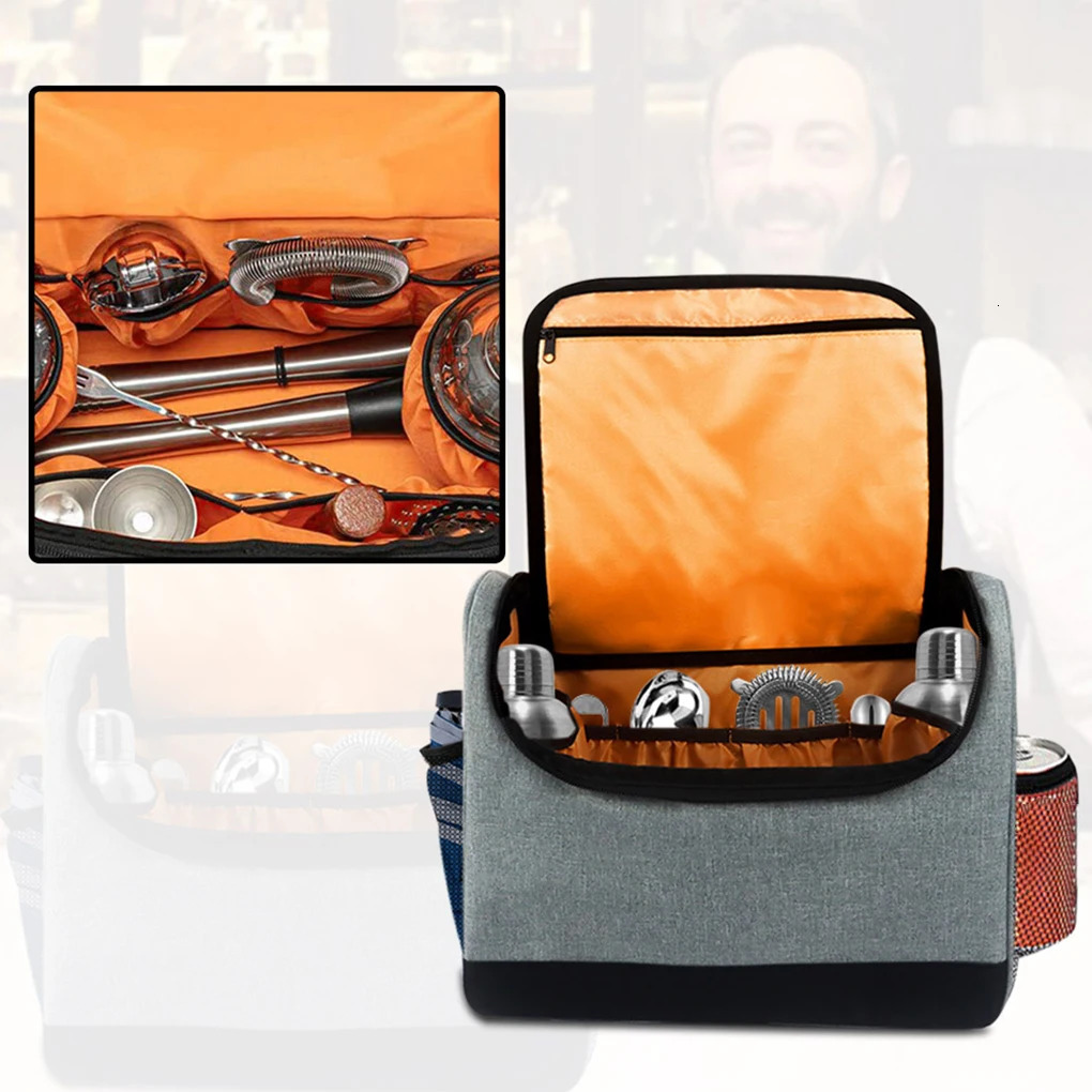 Bartender Kit Portable Nylon Bar Tool Storage Bag with Side Pockets Luggage Bar Manager Travel Gifts 240428