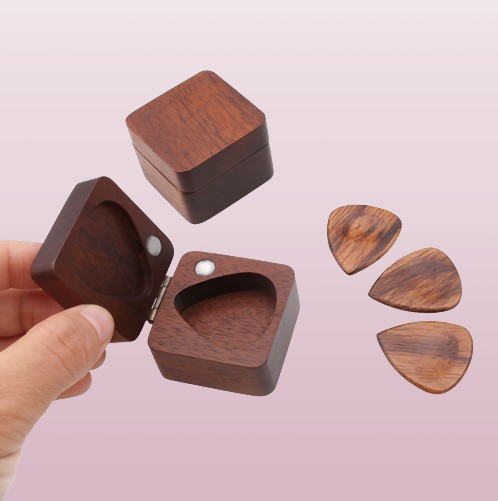 Square Guitar Pick Box Storage Wooden Guitar Picks Case Holder Organizer for Guitarist Musician Gift
