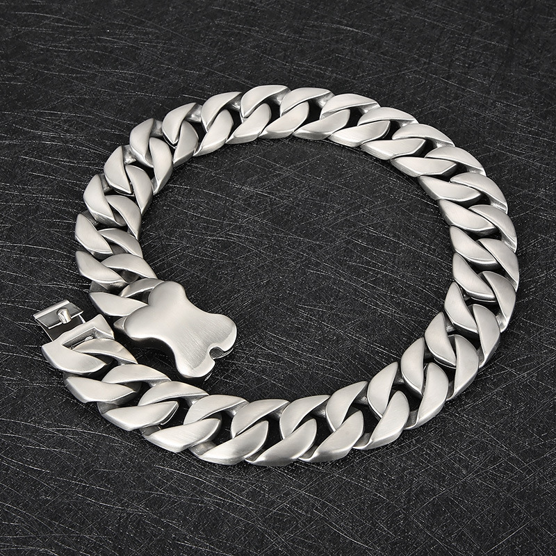 Bone Clasp Collar Sanded Miami Cuban Chain Solid Stainless Steel Mens Necklace Hip Hop Jewelry