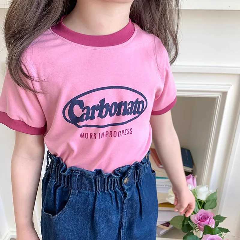 T-shirts Childrens Short-sleeved Summer New Girls Printed T-shirt Loose Baby Half Sleeve Top Cute 4-14YL24729