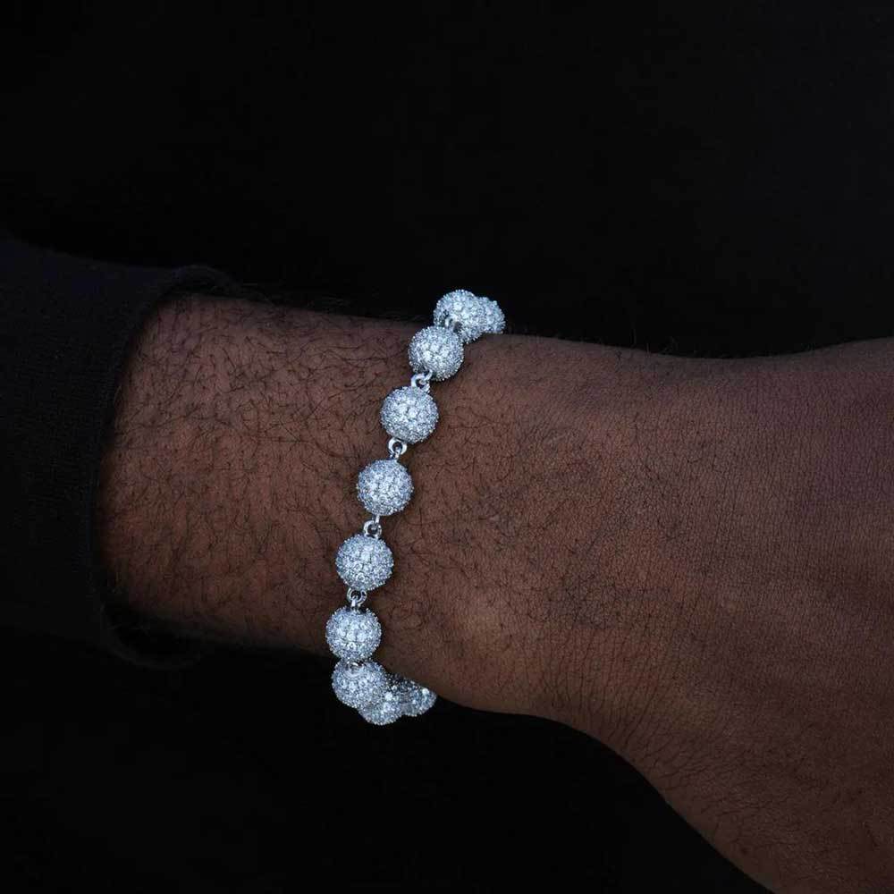8mm Hip Hop Round Beads Ball Chain Bracelets 5A Zircon Gold Plated Women Mens Jewelry