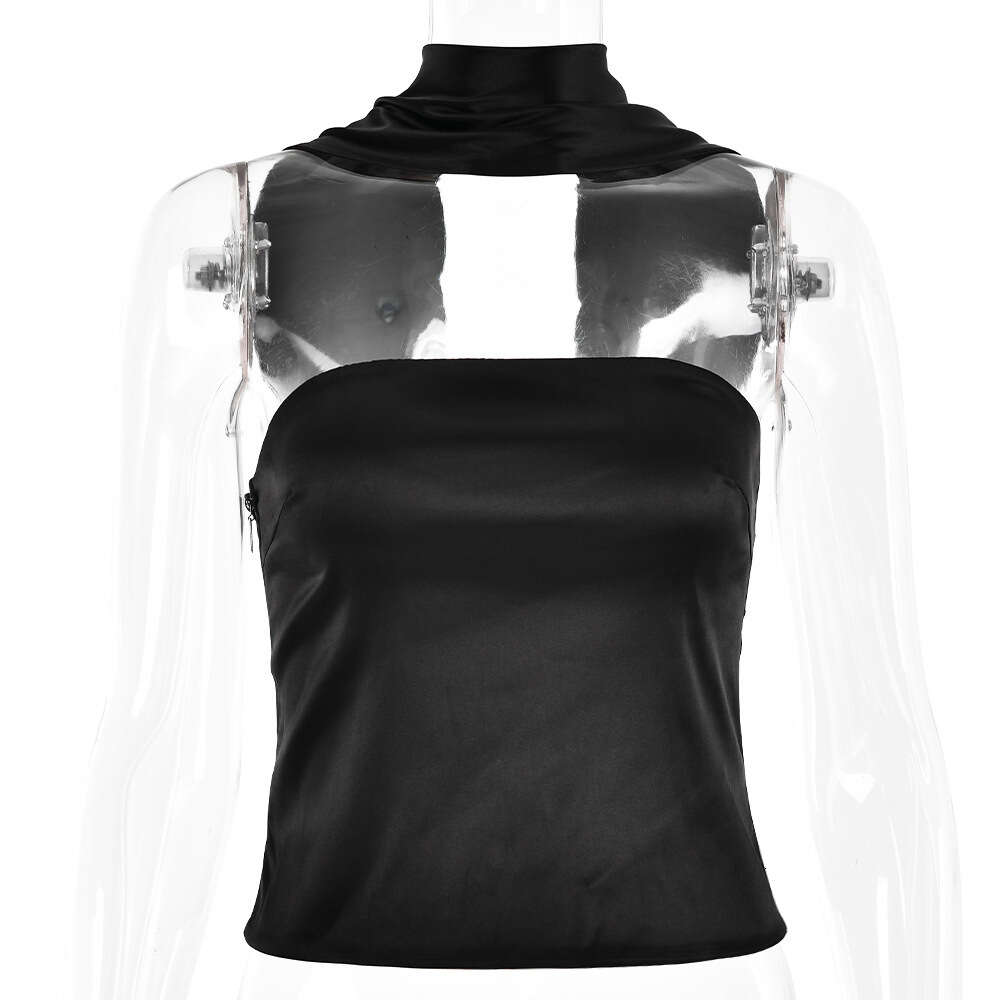 Instagram Autumn Hot Selling New Women's Sexy and Fashionable Satin Versatile One line Collar Bra Hanging Neck Top F5930