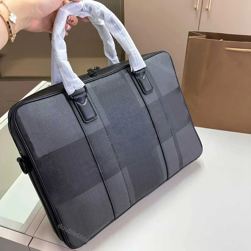 Luxury designer check briefcase, classic business bag, work bag, fashion messenger bag, versatile shoulder bag, casual crossbody bag, tablet laptop bag, outdoor bag